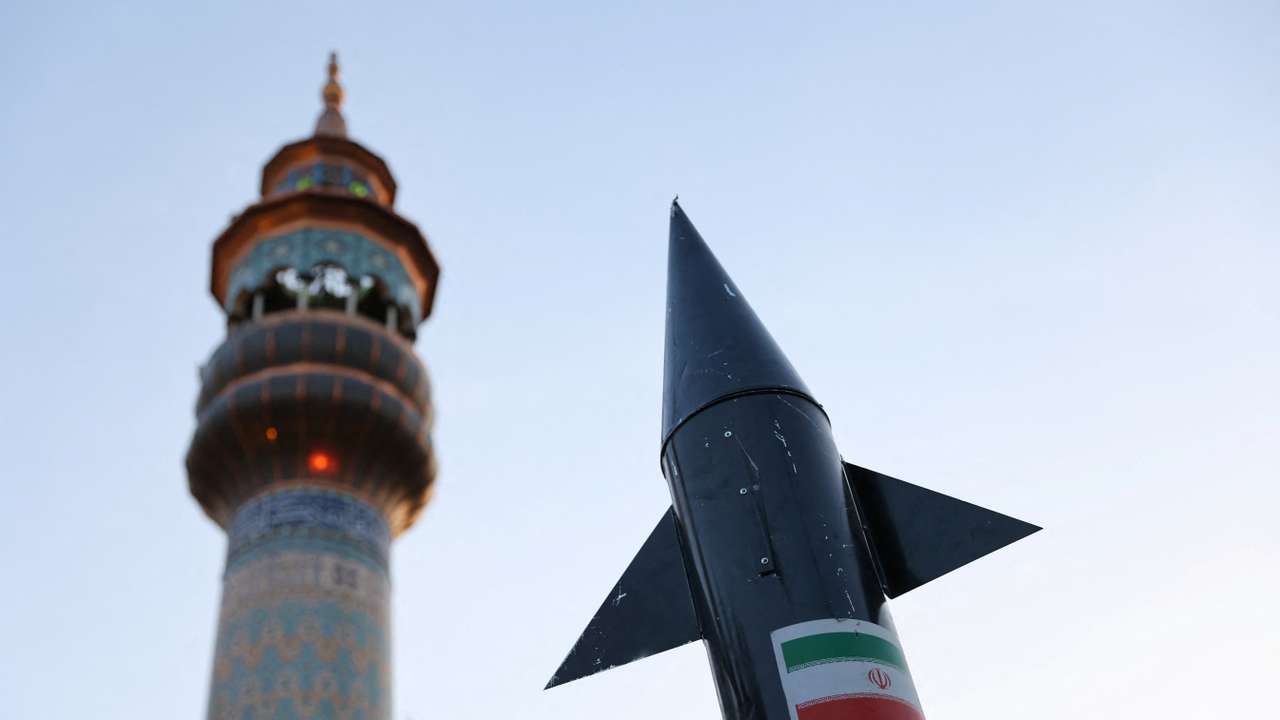 FILE PHOTO: A model of a missile is seen during a celebration following the IRGC attack on Israel, in Tehran
