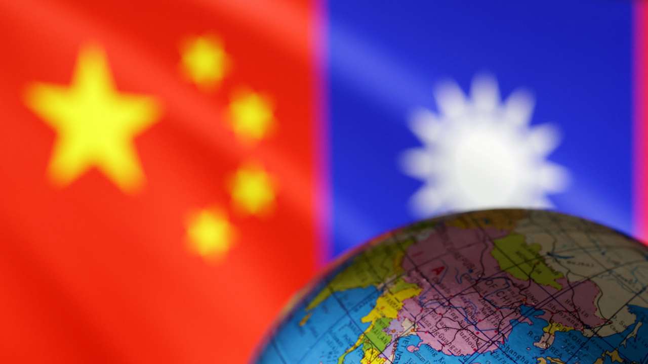 Illustration shows Globe, Chinese and Taiwanese flags