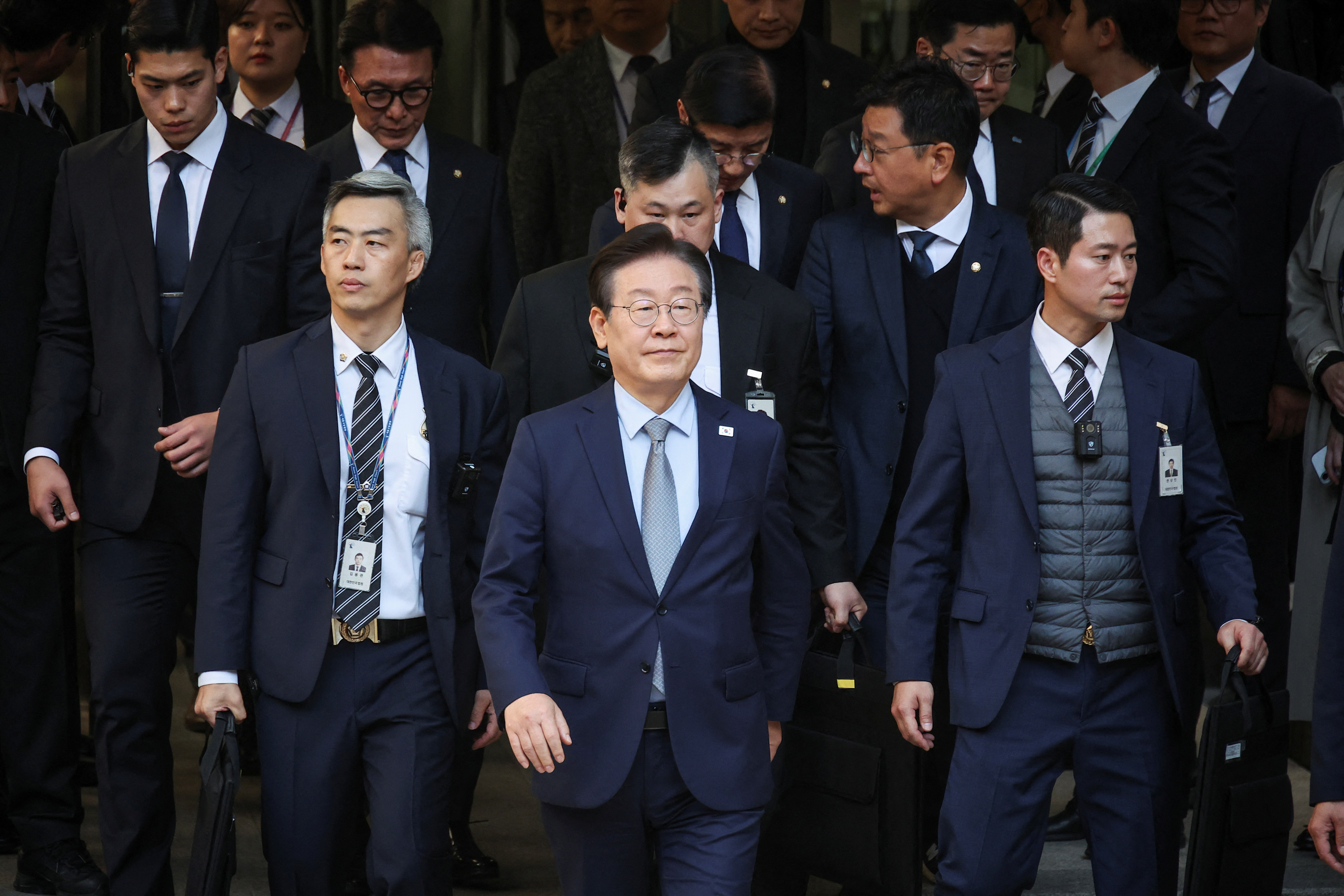 South Korea's main opposition Democratic Party Leader Lee Jae-myung leaves a court after his hearing, in Seoul