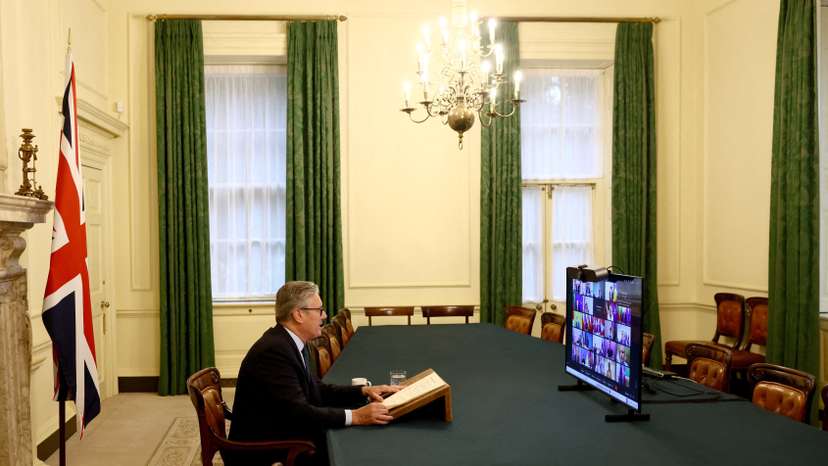 Britain's PM Starmer co-chairs the Coalition of the Willing videoconference call with European leaders on Ukraine, in London