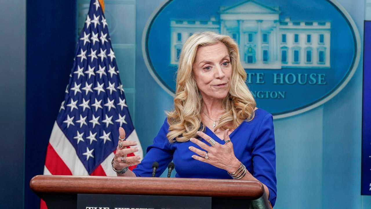 National Economic Council Director Lael Brainard speaks at a press briefing