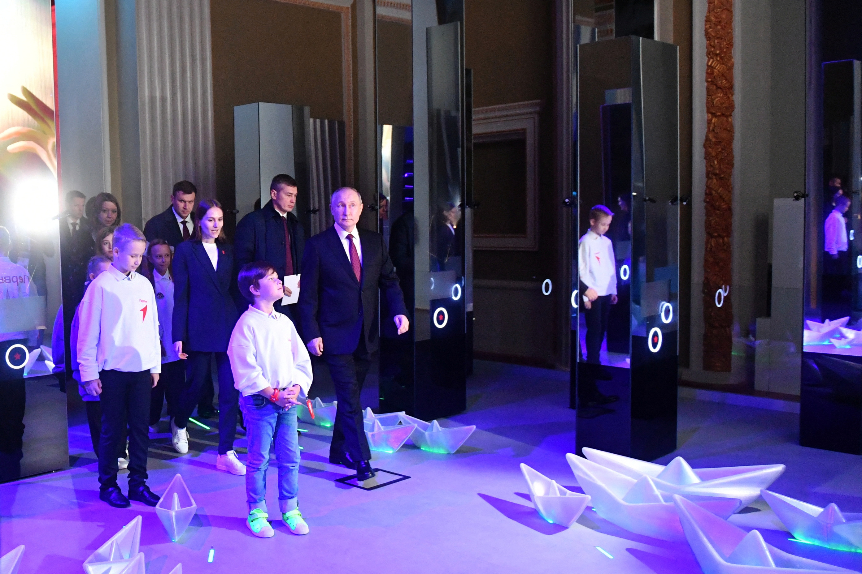 Russian President Putin visits an exhibition in Moscow
