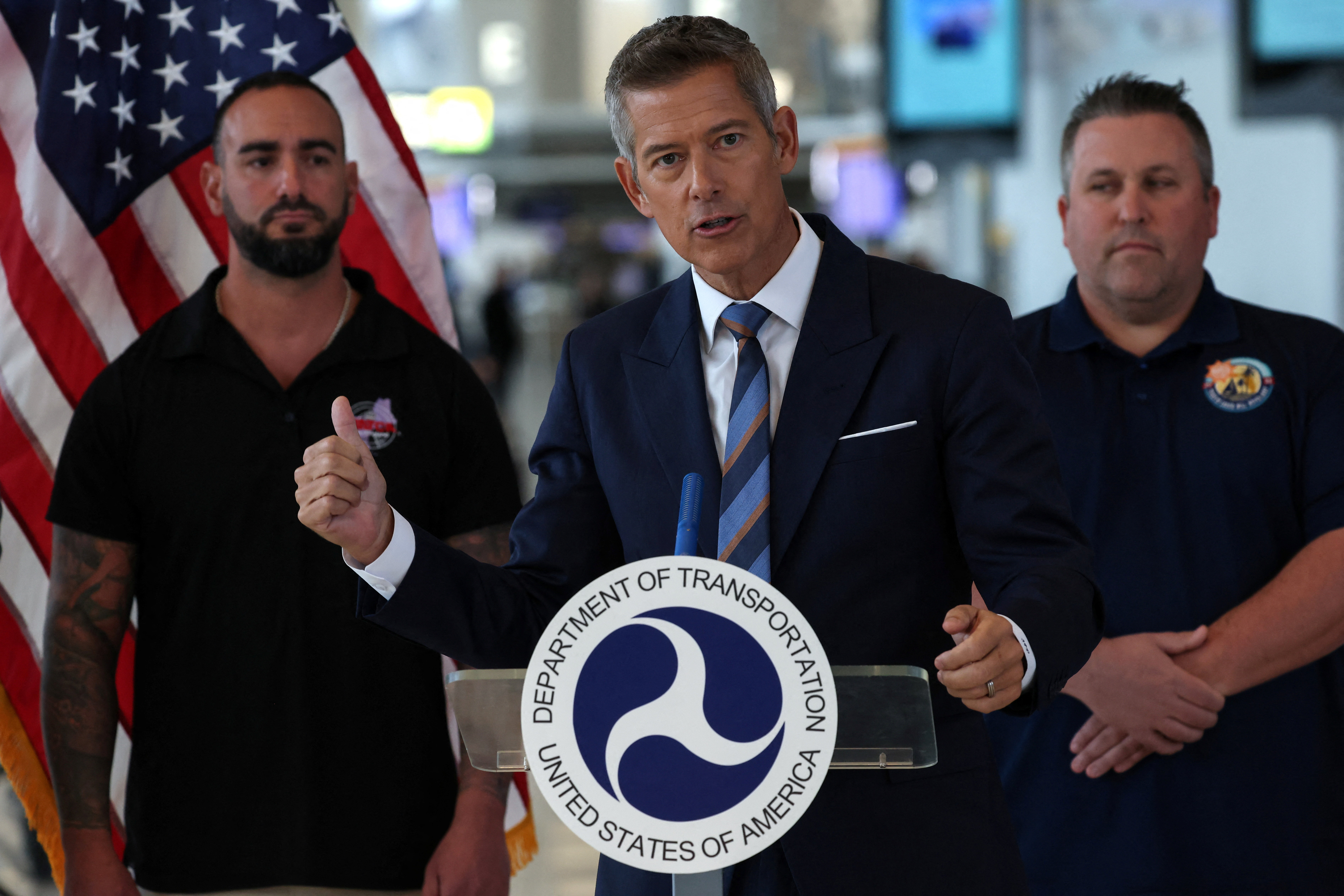 U.S. Transportation Secretary Duffy holds press conference at LaGuardia Airport in New York City