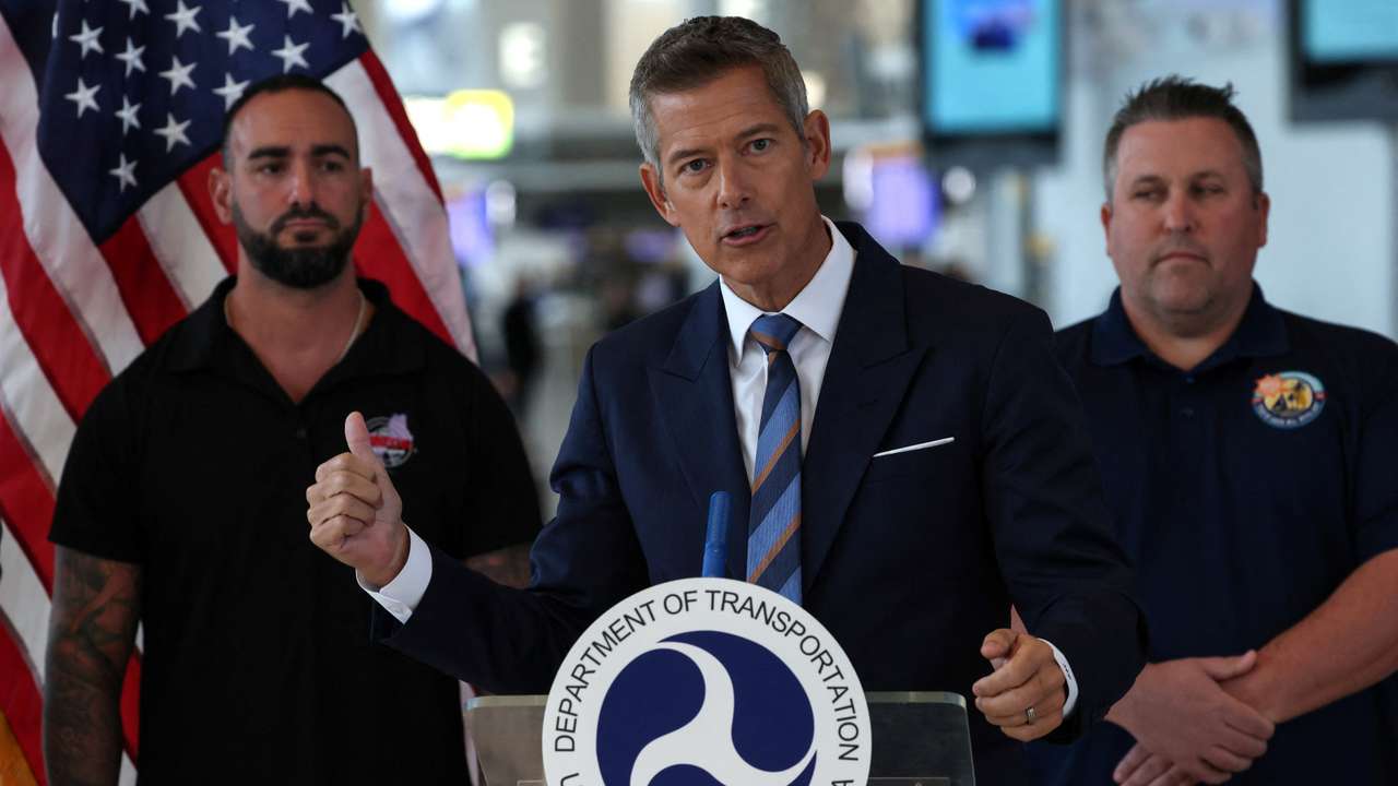 U.S. Transportation Secretary Duffy holds press conference at LaGuardia Airport in New York City