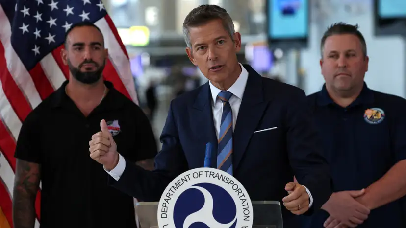 U.S. Transportation Secretary Duffy holds press conference at LaGuardia Airport in New York City