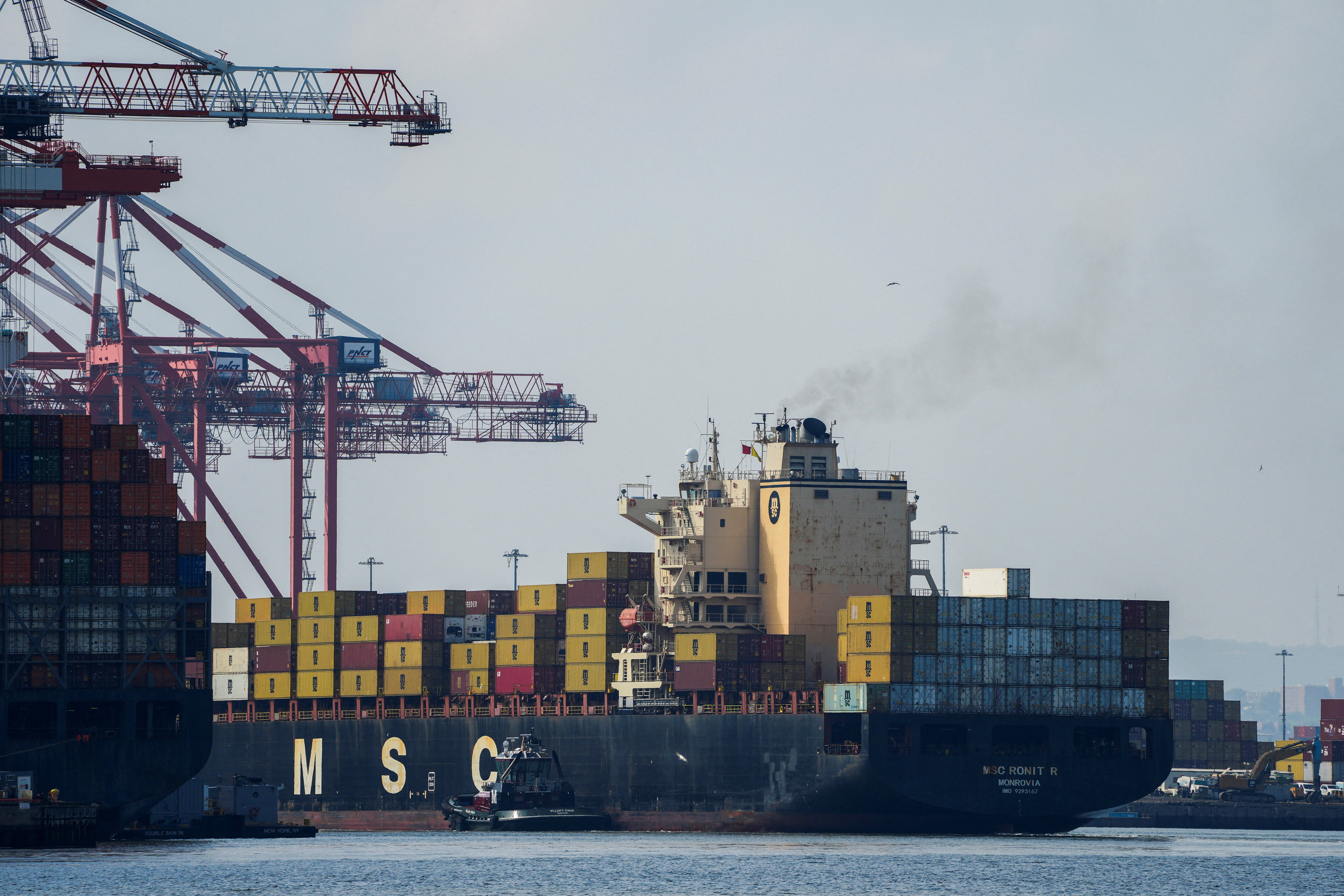 Container ship MSC Ronit R docks in Newark after arriving from France