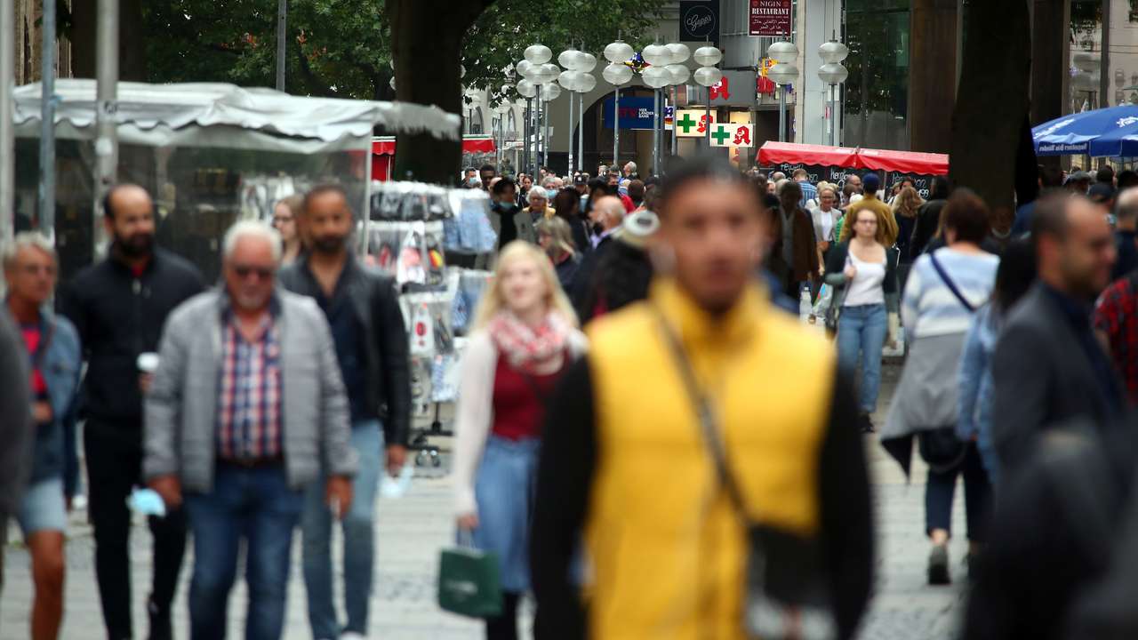 People stroll downtown in Munich