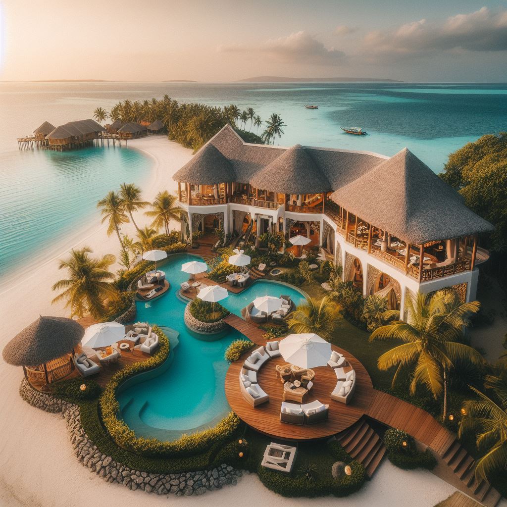 AI image of a luxurious island resort