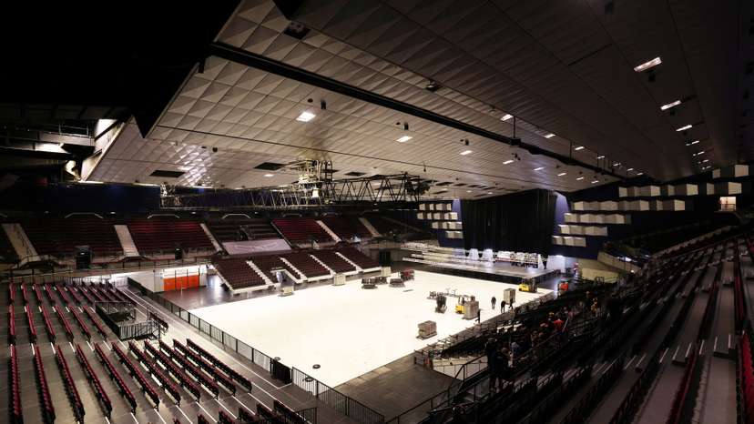 Construction work is ongoing in the main hall of Wiener Stadthalle, the venue of next year's Eurovision in Vienna