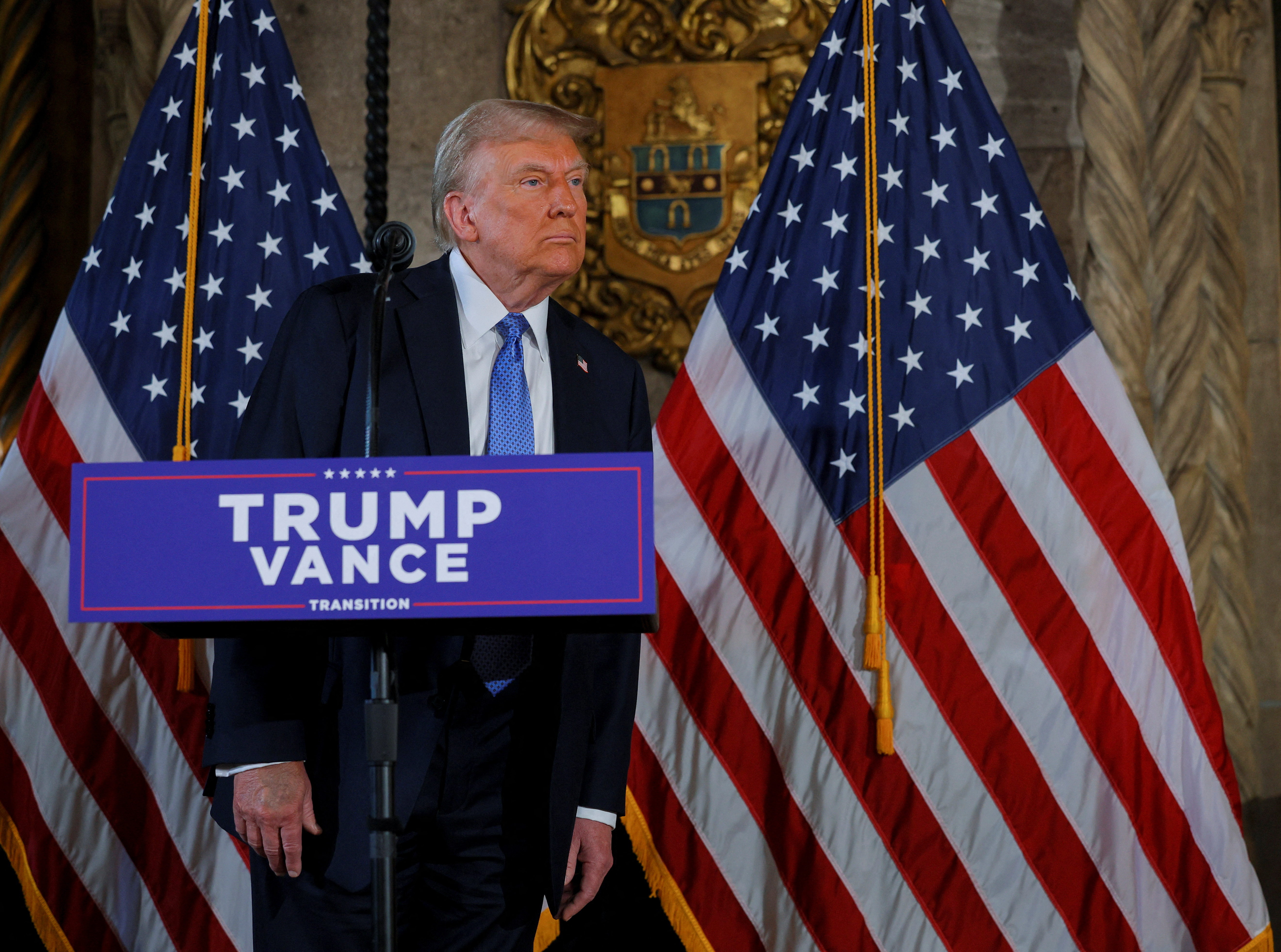 U.S. President-elect Donald Trump delivers remarks at Mar-a-Lago in Palm Beach