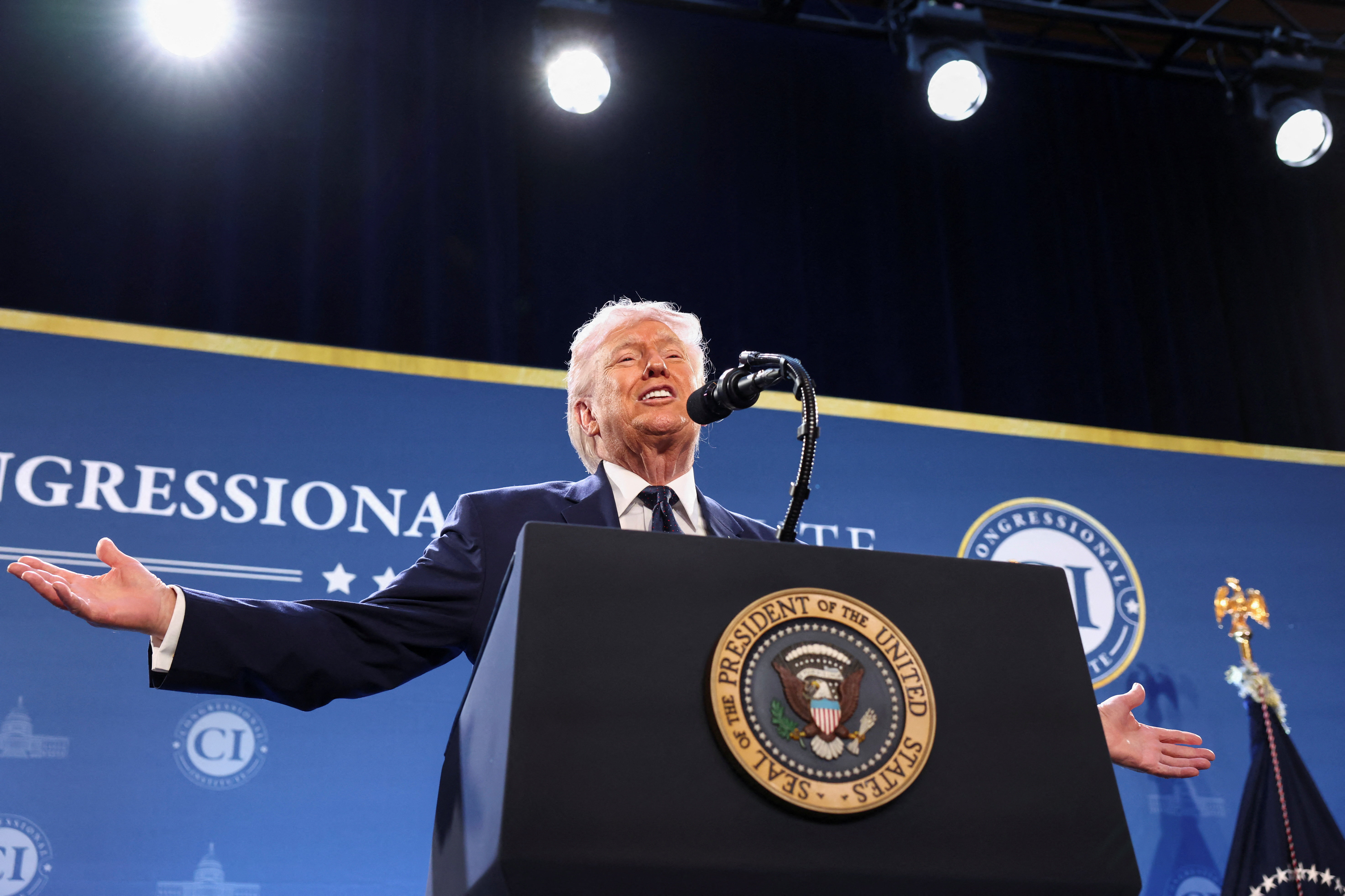 U.S. President Donald Trump delivers remarks to members of the Republican Party, at Trump National Doral Miami in Miami