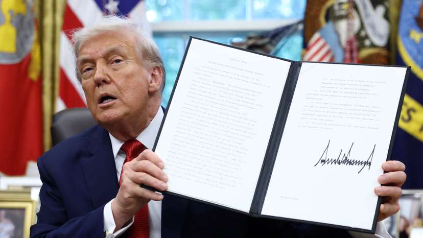 U.S. President Donald Trump signs executives orders at the White House in Washington, D.C.