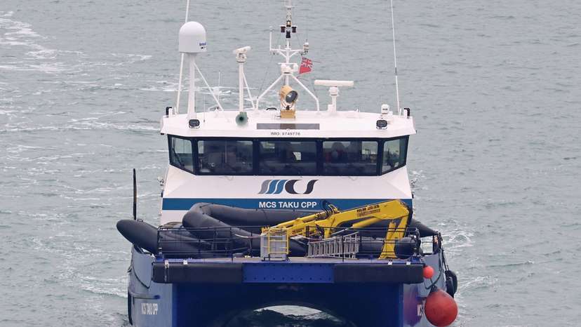 FILE PHOTO: Dinghies, believed to have carried migrants, unloaded at Port of Dover, Dover