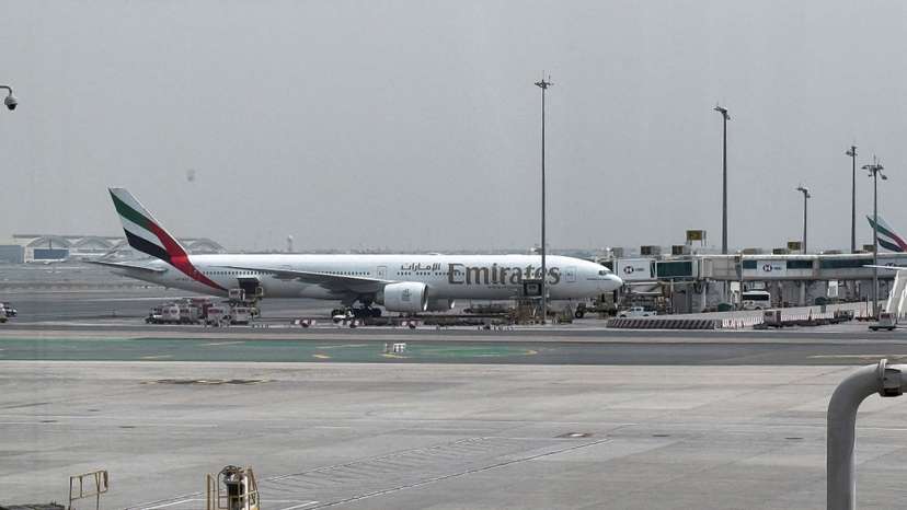 An Emirates airplane at Dubai International Airport, amid the U.S.-Israeli conflict with Iran, in Dubai