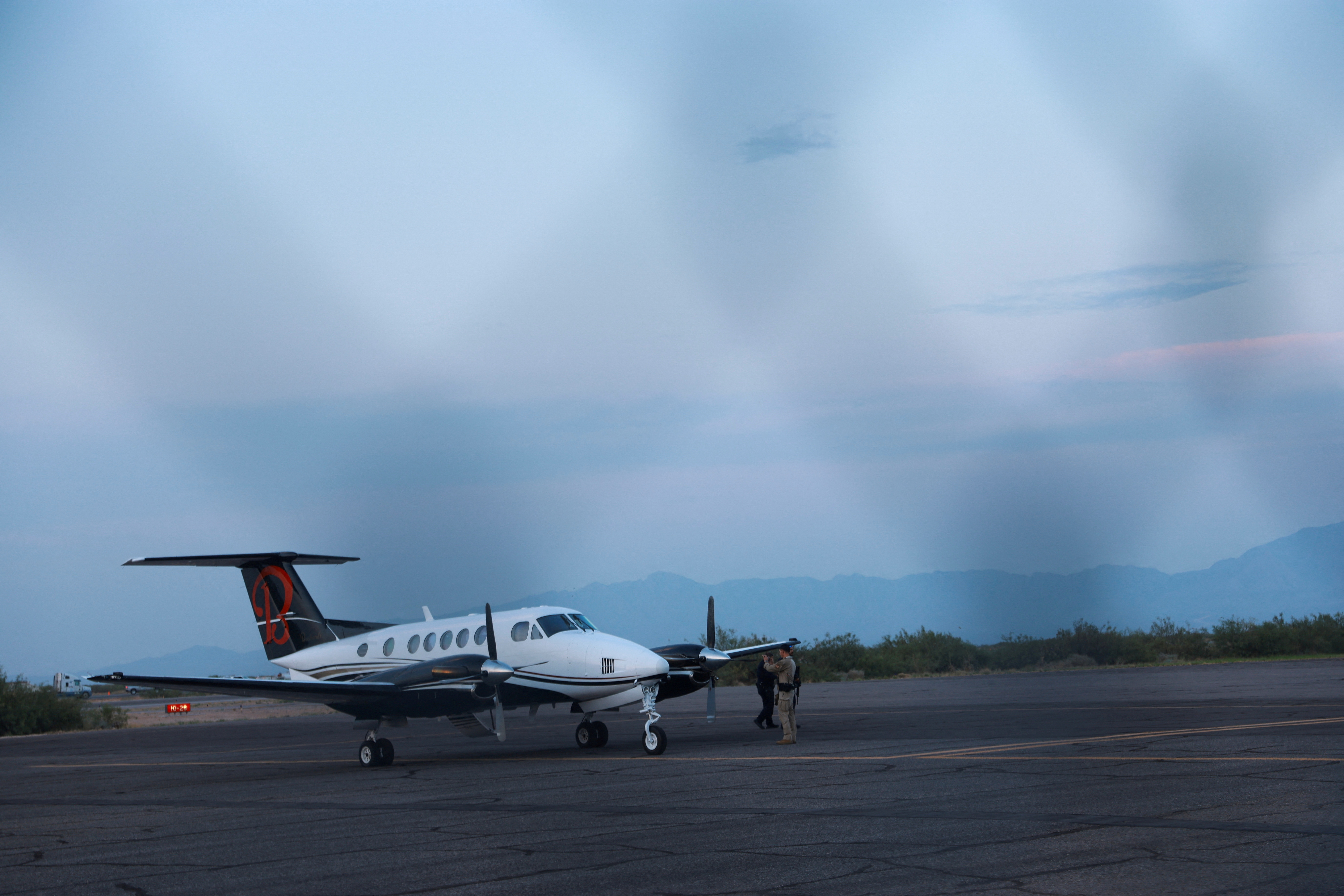 FILE PHOTO: A plane believed to have carried Mexican drug lord Mexican drug lord Ismael "El Mayo" and Joaquin Guzman Lopez arrested in El Paso, is seen in Santa Teresa