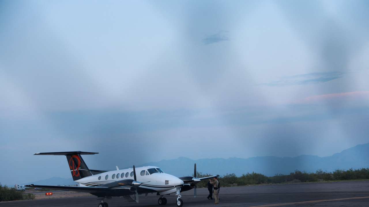 FILE PHOTO: A plane believed to have carried Mexican drug lord Mexican drug lord Ismael "El Mayo" and Joaquin Guzman Lopez arrested in El Paso, is seen in Santa Teresa