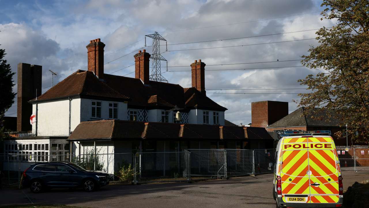 Protesters attend an anti-immigration demonstration outside The Bell Hotel, in Epping
