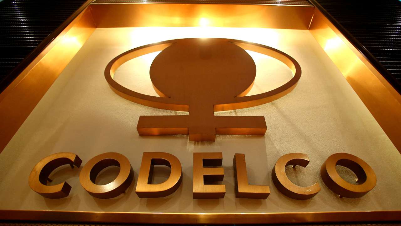 The logo of Codelco, the world's largest copper producer, is seen at their headquarters in downtown Santiago