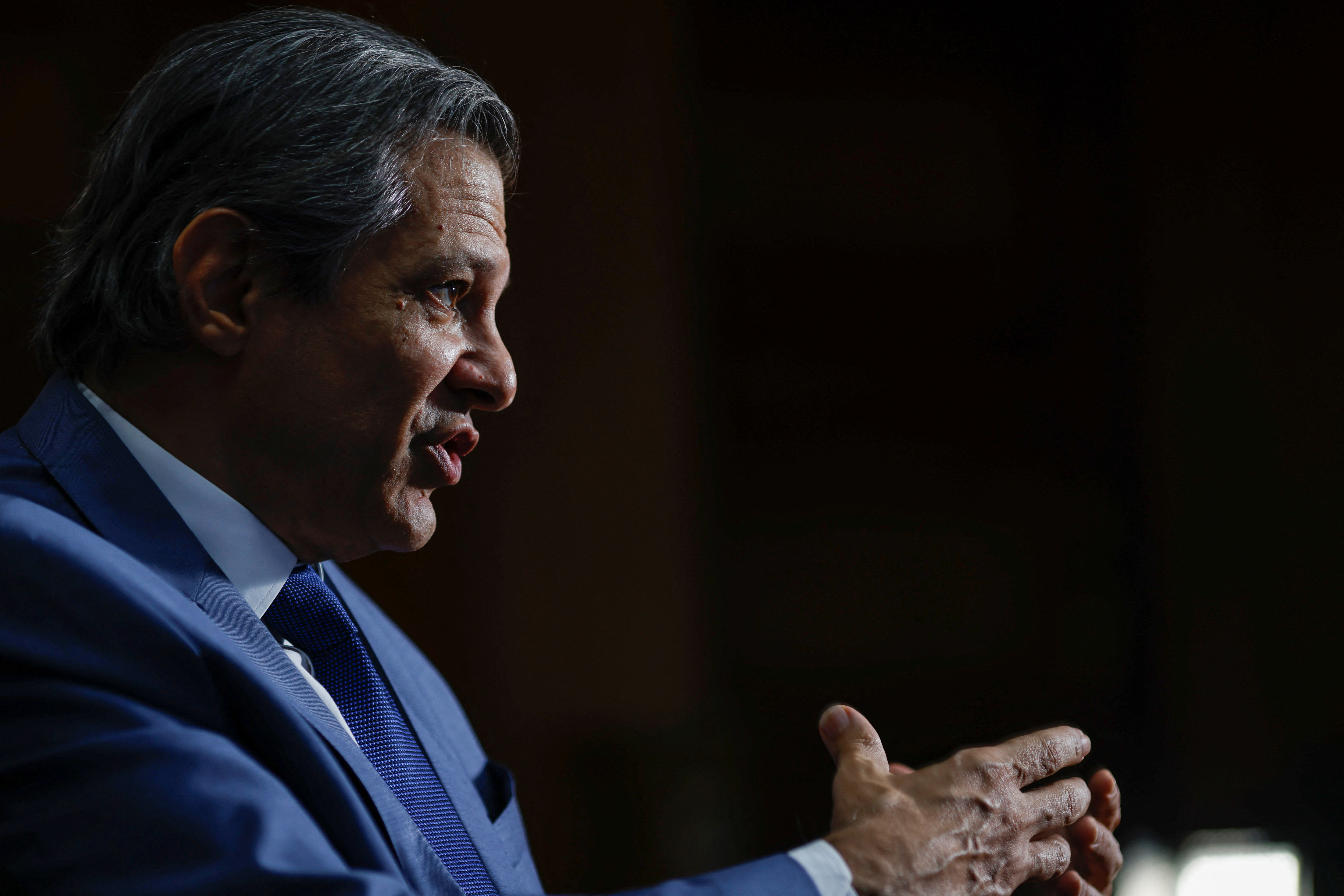 Brazil's Finance Minister Fernando Haddad attends an interview with Reuters