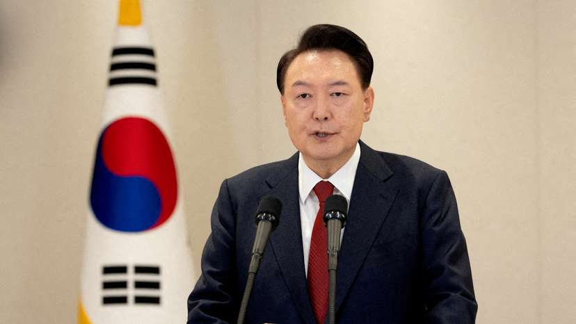 FILE PHOTO: South Korean President Yoon Suk Yeol delivers an address to the nation at the Presidential Office in Seoul