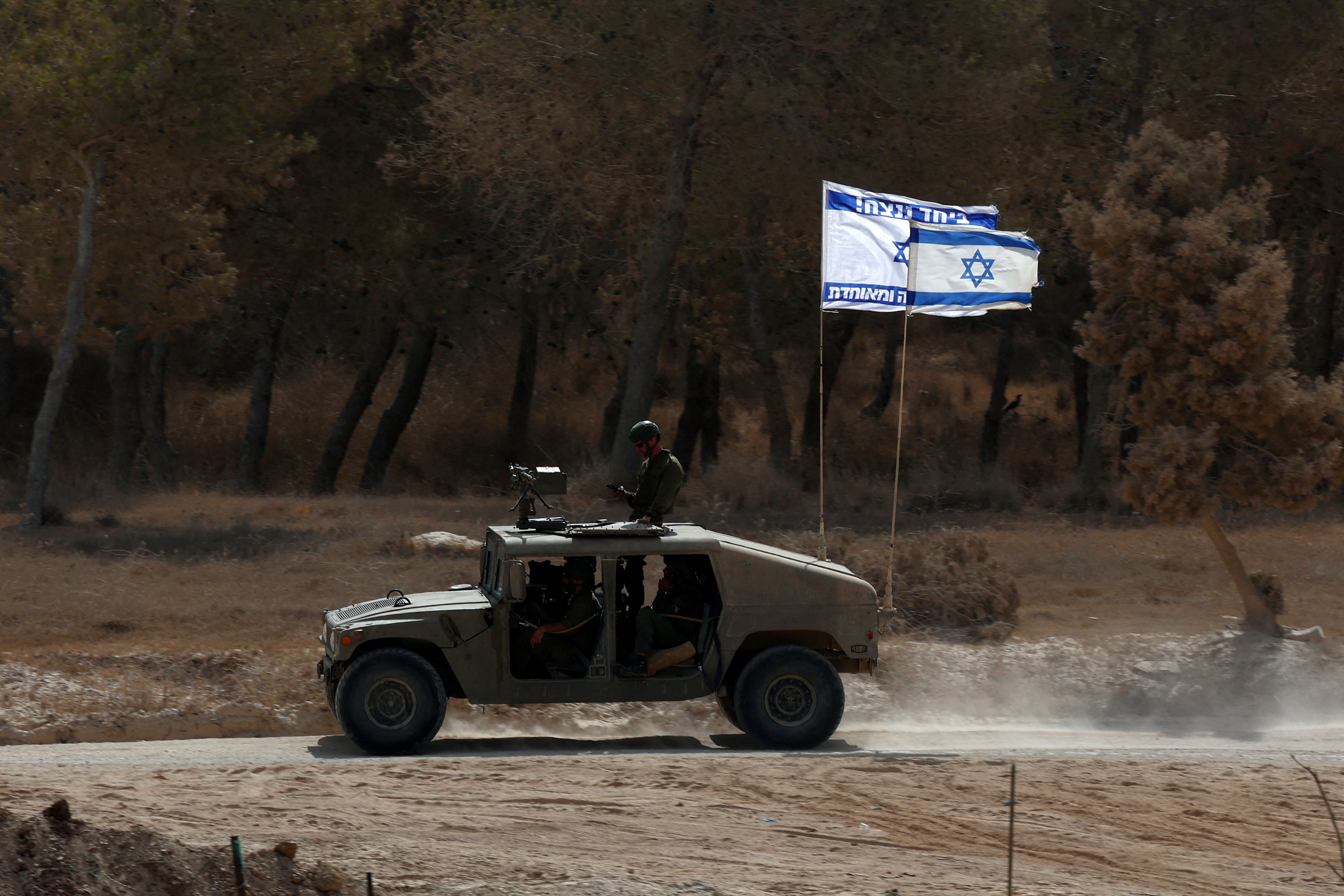 Israeli military patrols near the Israel-Gaza border, amid the Israel-Hamas conflict