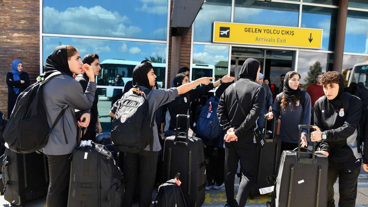 Members of Iranian women's national soccer team travel back home, in Igdir