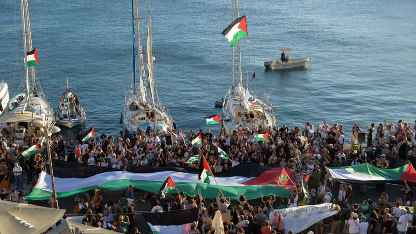 Two Global Sumud Flotilla boats depart Syros island, Greece, heading to Gaza