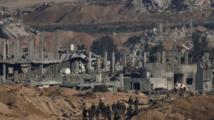 Israeli soldiers operate in Gaza, as seen from Israel