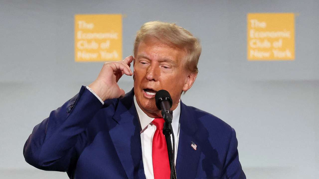Republican presidential nominee and former U.S. President Trump addresses the Economic Club of New York in New York City
