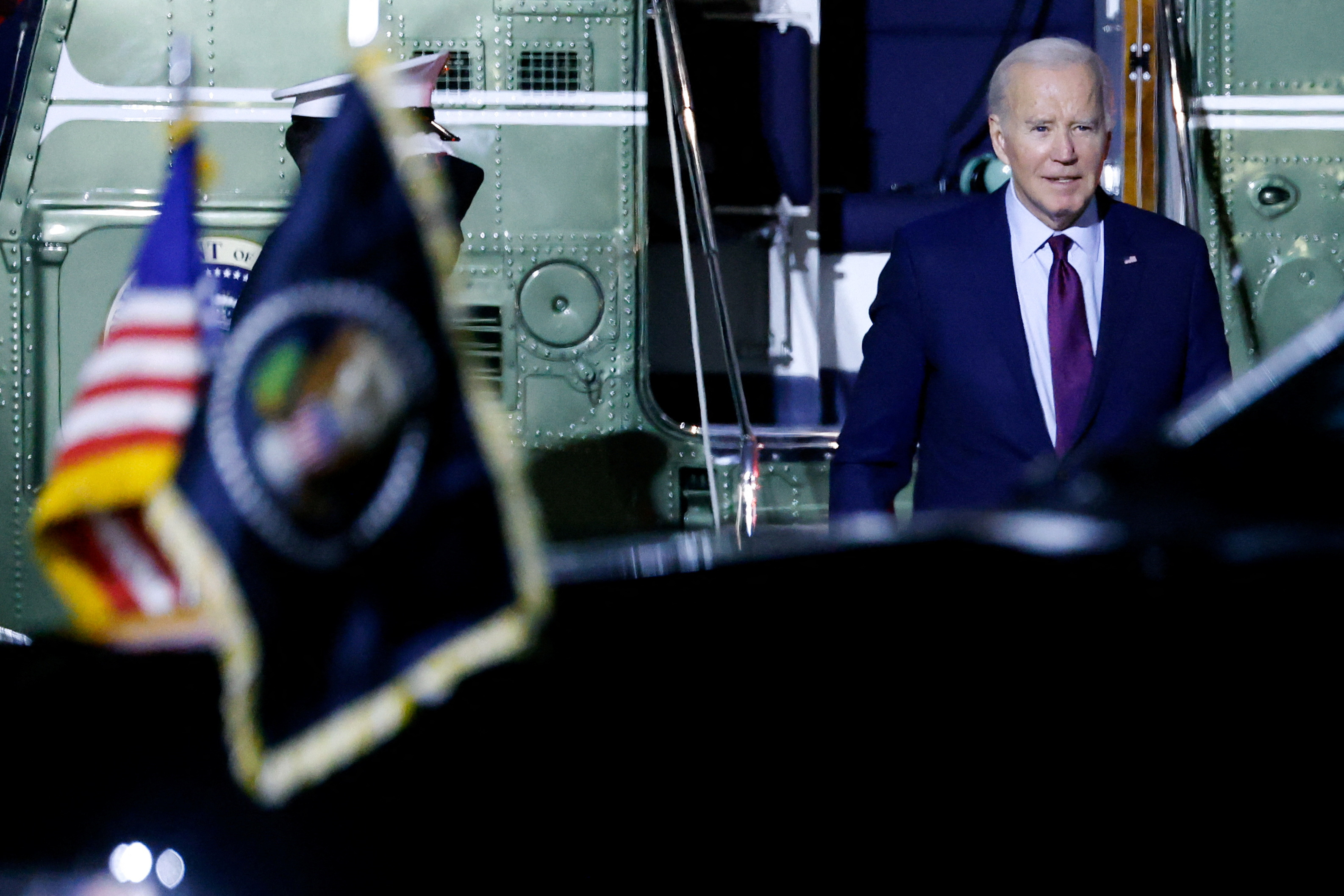 U.S. President Joe Biden disembarks from Marine One at Delaware Air National Guard Base