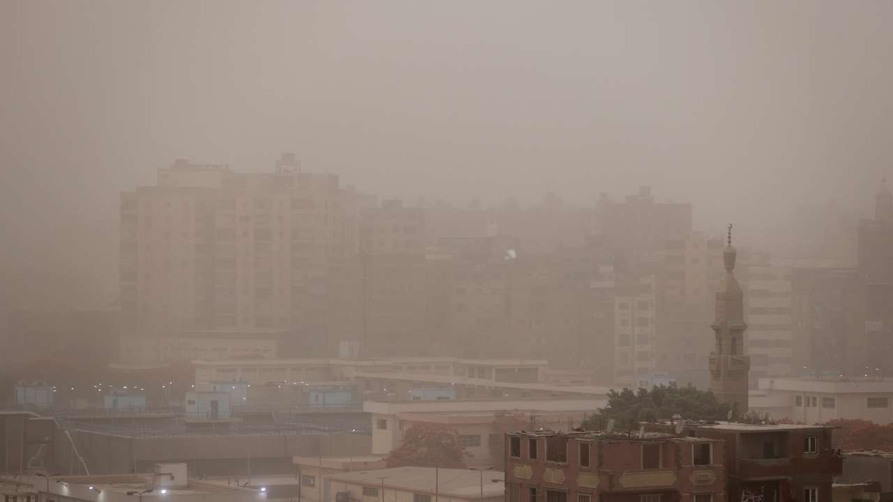 FILE PHOTO: General view of buildings during a sandstorm in Cairo