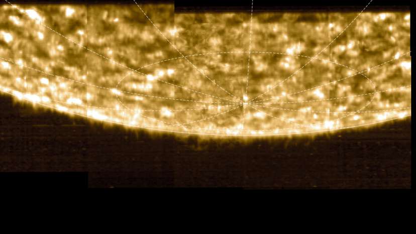 A radiance map of the sun's south pole as recorded by the Solar Orbiter spacecraft is seen in this image released by the European Space Agency