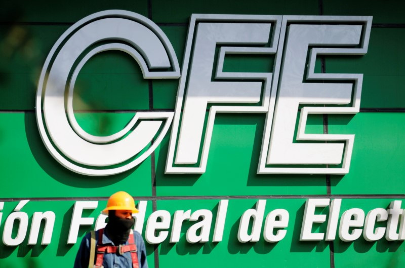 The logo of Mexico's state-run electric utility known as the CFE, is pictured at its building office in Monterrey