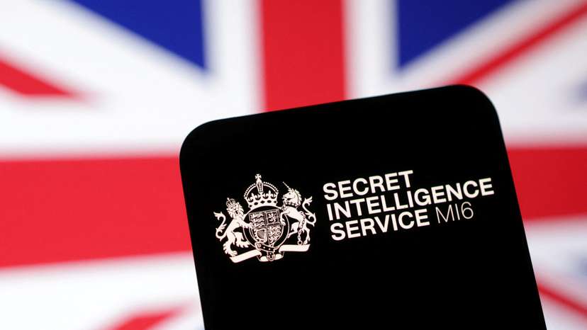 Illustration shows MI6 (Secret Intelligence Service) logo and UK flag