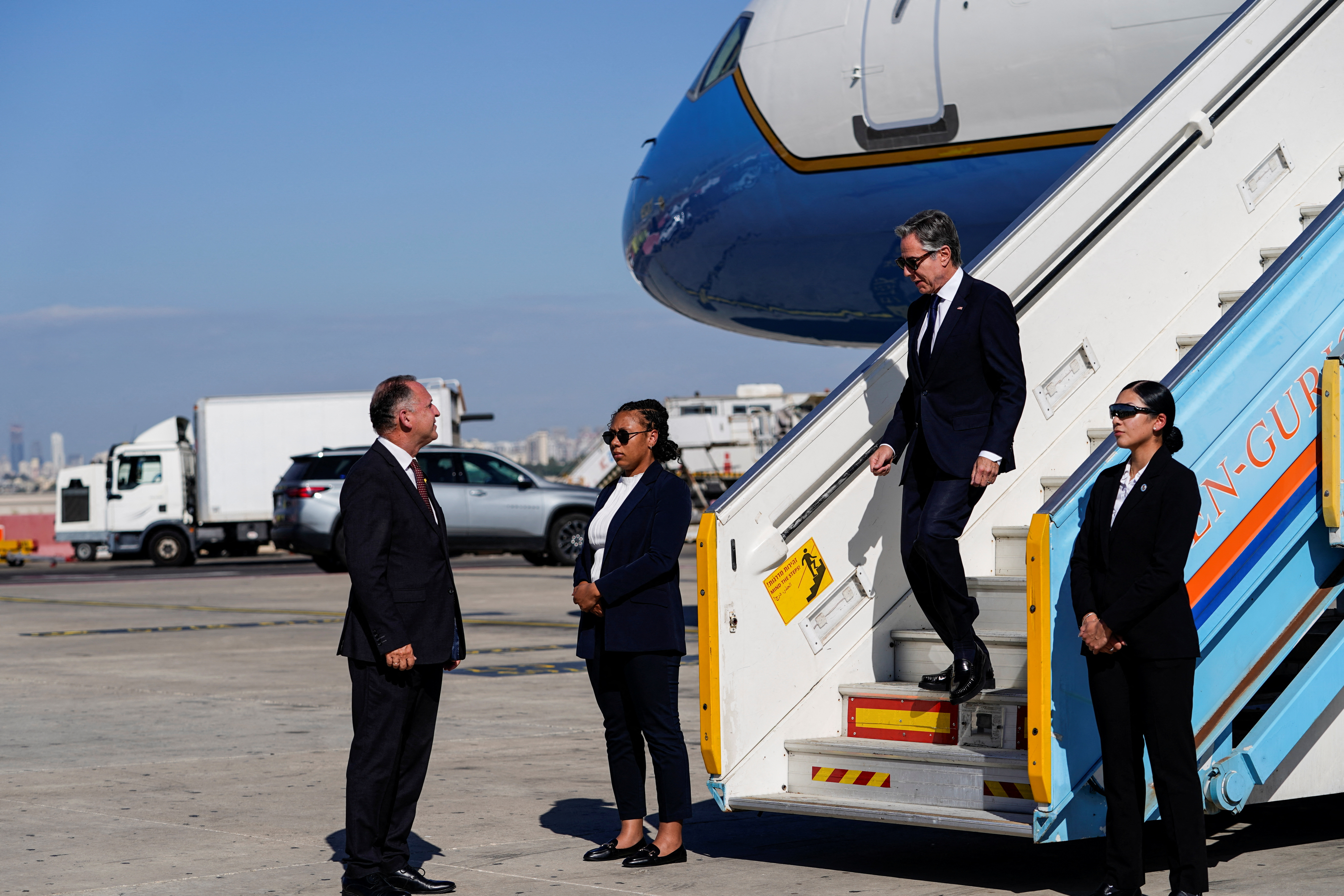 U.S. Secretary of State Antony Blinken arrives in Tel Aviv