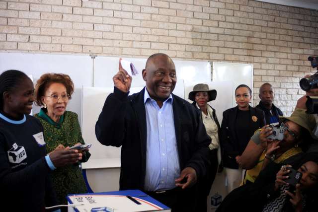 South African president Cyril Ramaphosa votes in Soweto