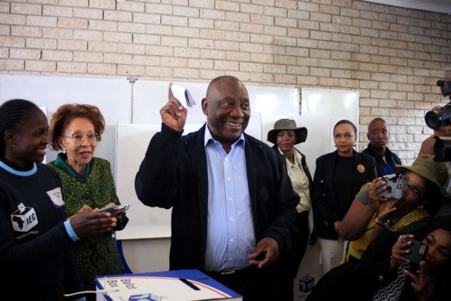 South African president Cyril Ramaphosa votes in Soweto