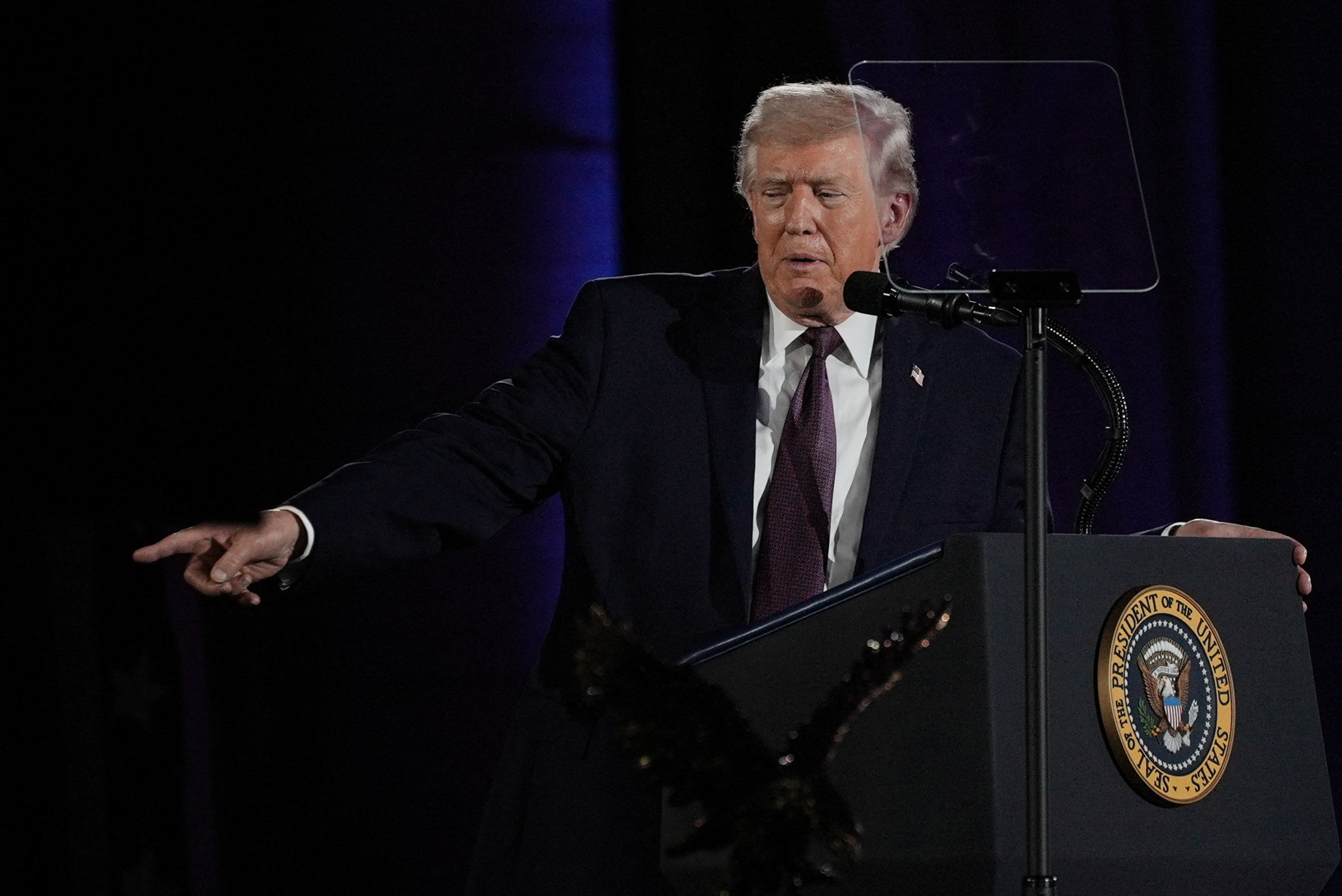 U.S. President Donald Trump gives remarks at the National Republican Congressional Committee (NRCC) annual fundraising dinner in Washington