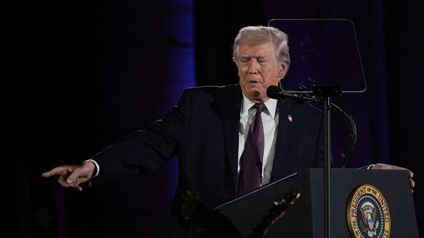 U.S. President Donald Trump gives remarks at the National Republican Congressional Committee (NRCC) annual fundraising dinner in Washington