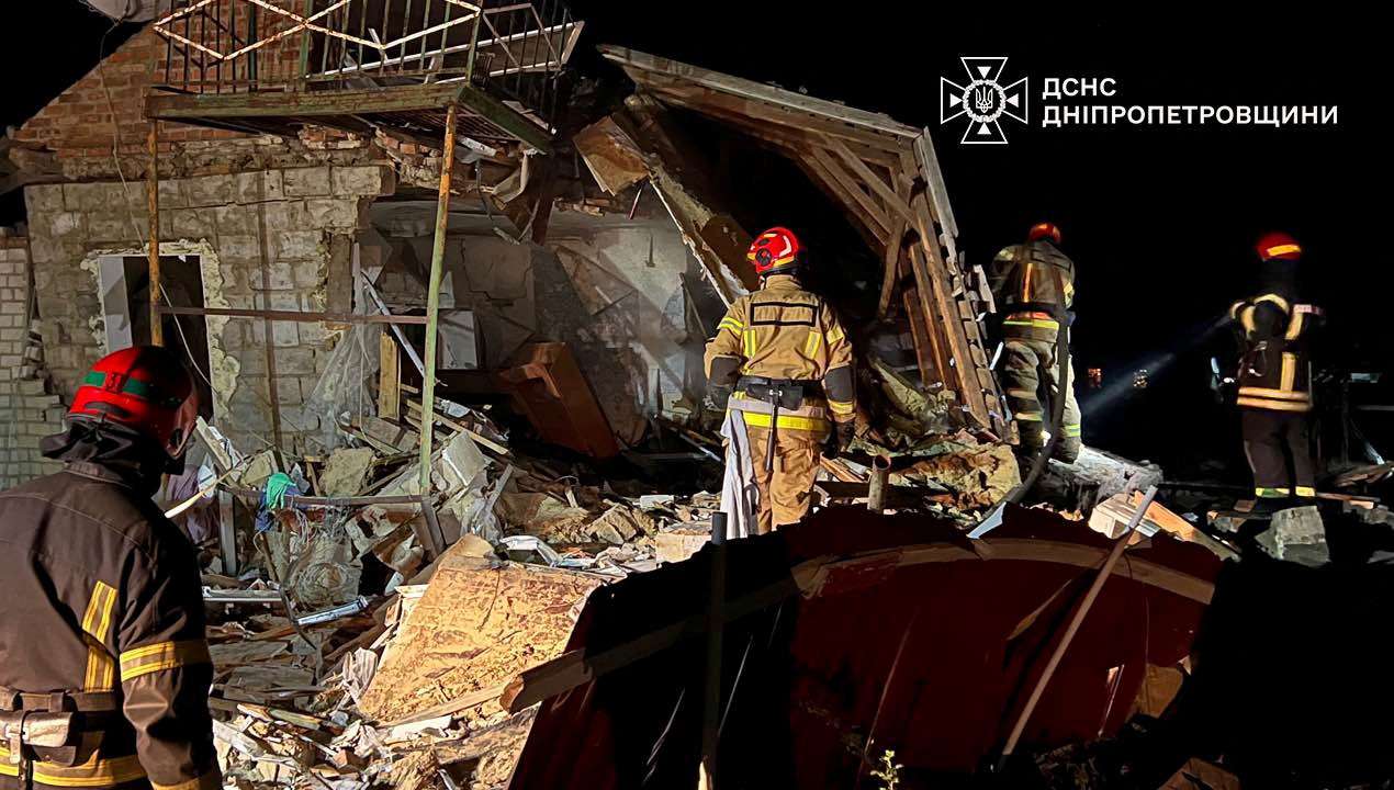 Aftermath of a Russian drone strike in Dnipropetrovsk region