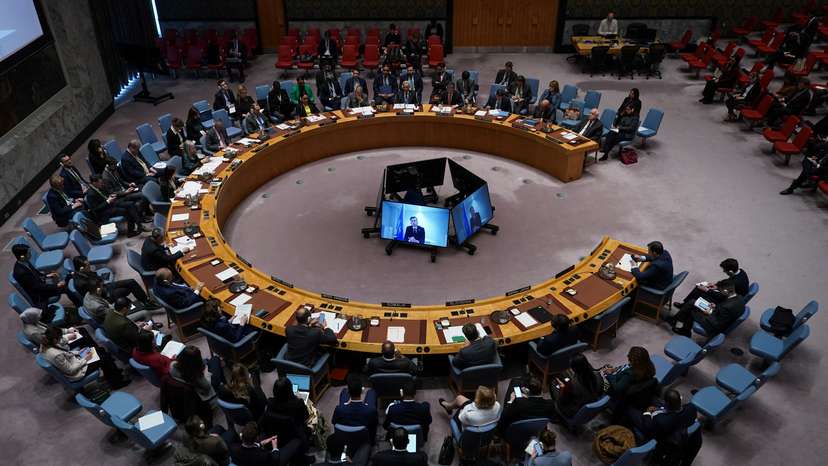 People attend a Security Council meeting at the United Nations headquarters in New York City