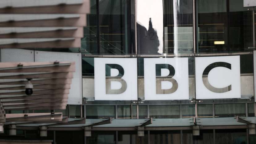 FILE PHOTO: The BBC logo outside the BBC Broadcasting House in London