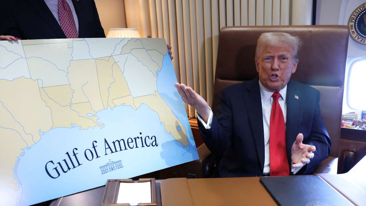 Trump speaks aboard Air Force One enroute to the Super Bowl in New Orleans
