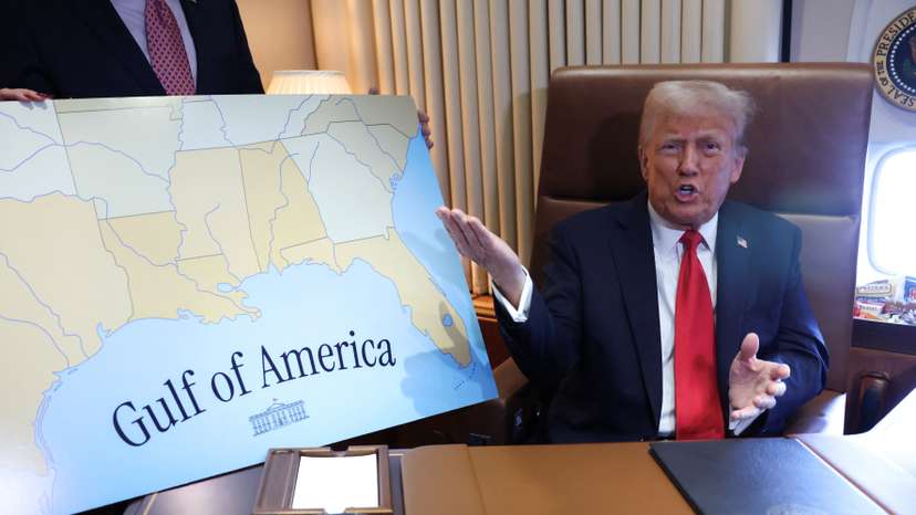 Trump speaks aboard Air Force One enroute to the Super Bowl in New Orleans