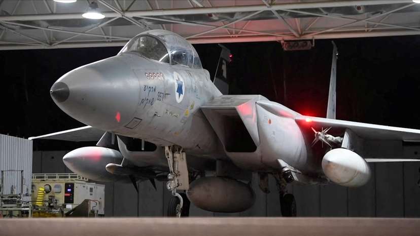 A screengrab shows an Air Force plane, which the Israeli army says is departing to carry out strikes on Iran