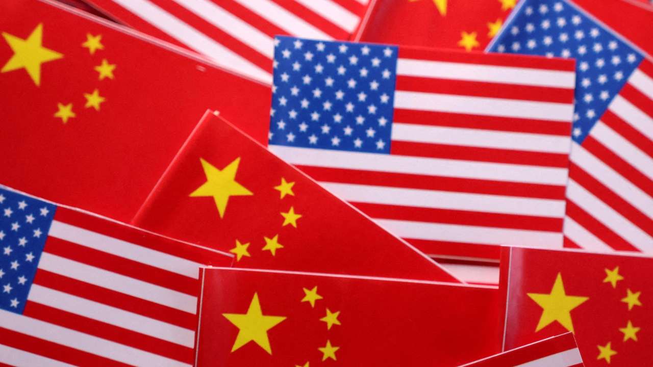 FILE PHOTO: Illustration shows U.S. and Chinese flags