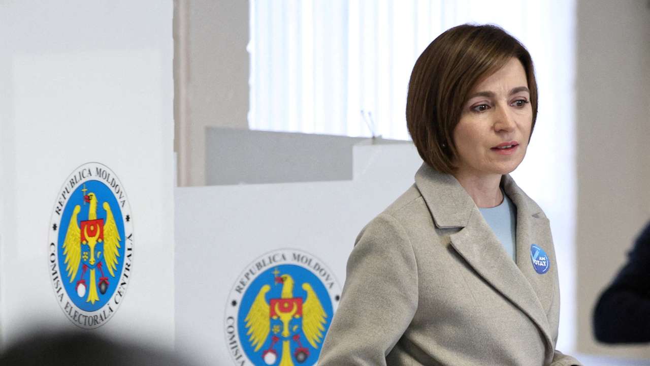 FILE PHOTO: Moldovan President Maia Sandu votes in Moldova's presidential election