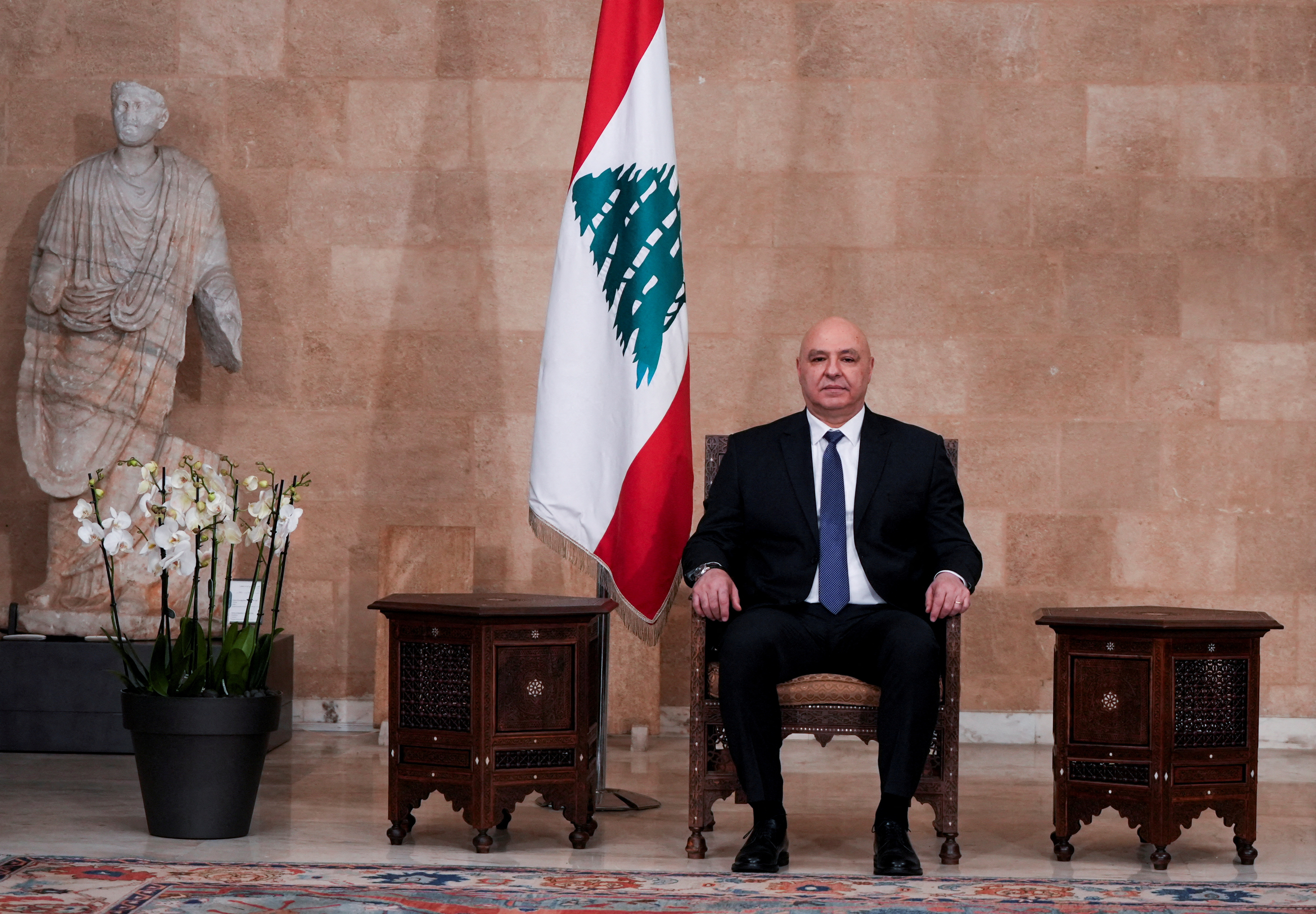 Lebanon's army chief Joseph Aoun sits at the presidential palace, after he was elected as the country's President, in Baabda