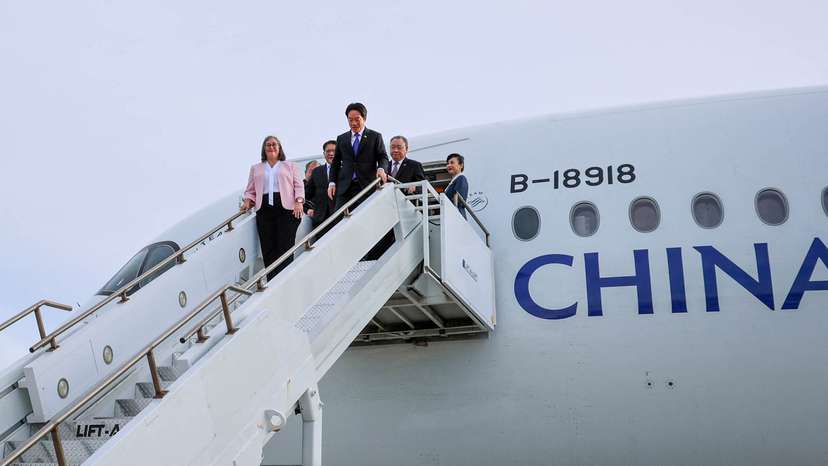 Hawaii Governor Josh Green greets Taiwan's President Lai Ching-te on his arrival in Honolulu