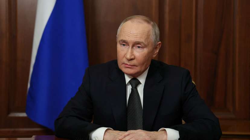 Russian President Putin makes a televised address in Moscow